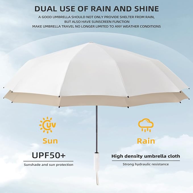 Folding Umbrella Anti-UV Compact Durable Folding Umbrella Auto Open Close Windproof Travel Umbrella Premium Grip Fits Backpack