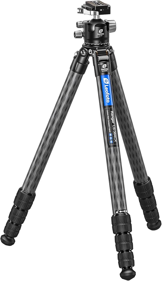 Leofoto Professional Camera Tripod, 62" Compact Carbon Fiber Tripod for DSLR Video Camcorder, 4 Leg Sections, 360° Ball Head, Max Load 25KG/55Lb (LS-364CX+LH-47LR)