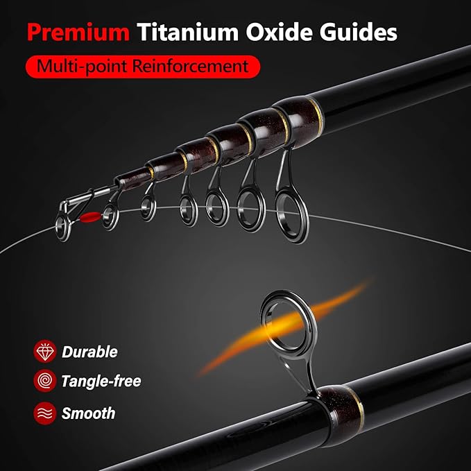 PLUSINNO Fishing Rod and Reel Combos, Bronze Warrior Toray 24-Ton Carbon Matrix Telescopic Fishing Rod Pole, 12 +1 Shielded Bearings Stainless Steel BB Spinning Reel, Travel Freshwater Fishing Gear