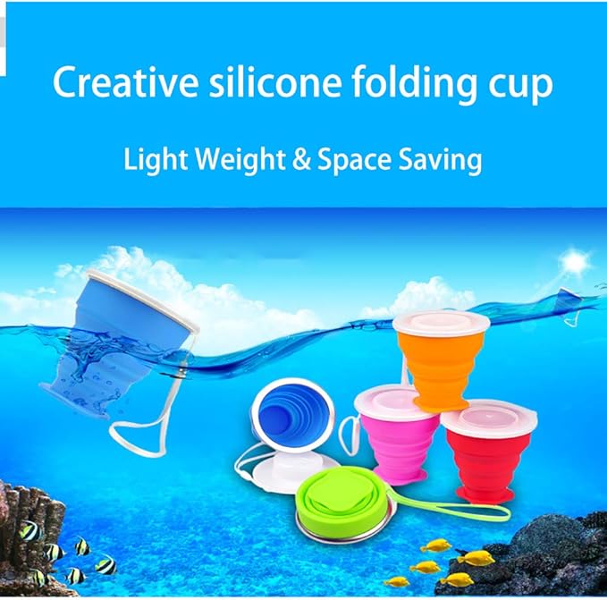 5 Pack Silicone Collapsible Cups for Traveling Foldable Camping Cups Collapsible Water Cup Portable Drinking Cups with Lids Collapsible Mug for Outdoor Hiking