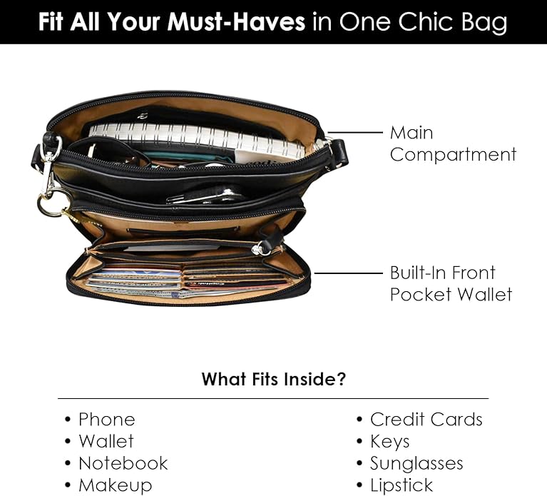 ili New York Genuine Leather Crossbody Bags for Women - Premium RFID Blocking Shoulder Bag Organizer with Adjustable Strap