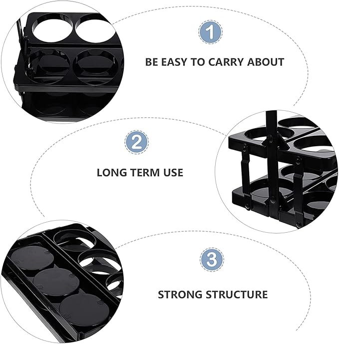 Plastic Foldable Cup Holder, Black, 13 inches, Holds 6 Beverages, Portable for Delivery, Takeout, Camping and Travel
