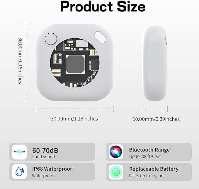 Air Tracker Tags-2 Pack, 5.3 Bluetooth Tracker Work, 100dB Sound, Smart Tag with Keychain/Lanyard, Item Finder for Luggage/Key/Suitcase, Replaceable Battery, Black.White，with Apple Find My (iOS Only)