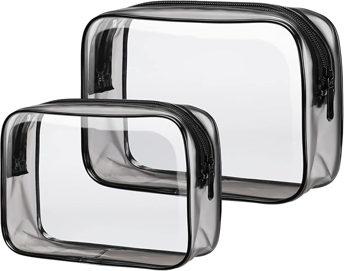 PACKISM TSA Approved Toiletry Bags - 2 Pack Clear Toiletry Bags Clear Travels Bags for toiletries, Cosmetic Bags with Zipper Carry on Toiletry Bag Airport Airline Compliant Bag, Black