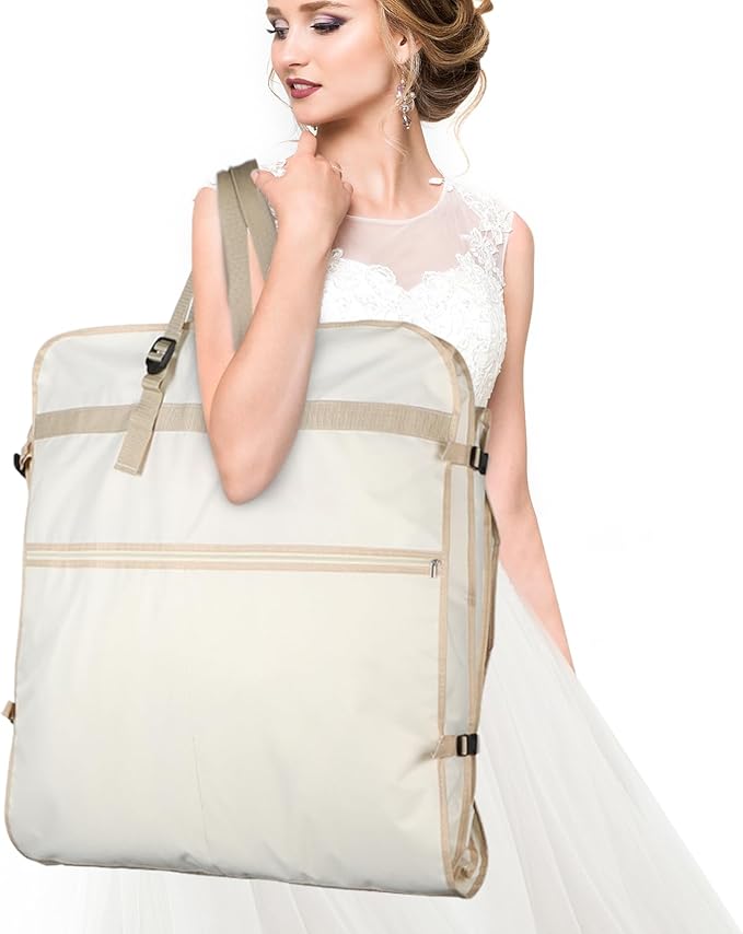 Zilink Wedding Dress Bag Long Garment Bag 72" Dress Bag for Traveling Trifold Bridal Garment Bag with Accessory Pockets and Adjustable Buckles for Wedding dress, Prom Evening Gown [Upgraded Version]