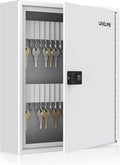 Uniclife 60 Position Slotted Key Cabinet with Combination Lock Resettable White Digital Security Storage Box Steel Key Organizer with Slotted Racks White Key Tag Labels and Permanent Pen