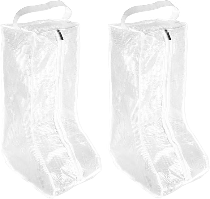 Boot Storage Bags [2PCS] - Plastic Tall Boot Carry Bags Clear Shoe Bags with Handle for Travel & Daily Use - [White] Waterproof & DustProof Boot Bags for Cowboy Boots