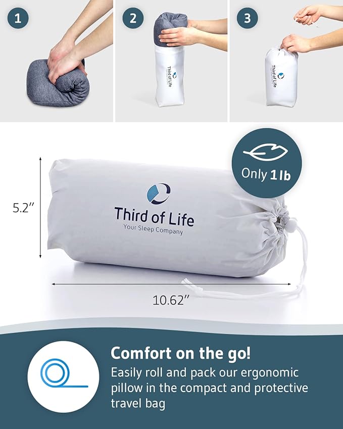 Travel Pillow VOLAR Memory Foam Small Pillow for Sleeping with thermoregulating and Quickdry Removable Cover, Portable Pillow with Travel Bag, for Airplanes, Camping, Van, Neck Pain Relief