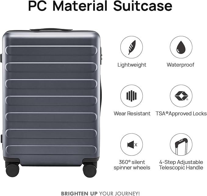 Carry on Luggage 22 X 14 X 9 Airline Approved, 20 Inch Luggage for 3-5 Days Travel, Double Spinner Wheels, 100% Hardshell PC, TSA Lock (02-Grey (Basic), Checked 26-Inch)