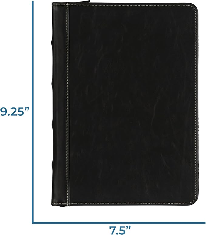 Samsill Vintage Leather Mini 3 Ring Zipper Binder, 1 Inch Round Ring Capacity (Holds 200 Sheets), 5.5 x 8.5 Inch Documents, Notebook Organizer, Planner, Black with Contrast Stitching