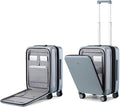 Hanke Grace Expandable Carry On Luggage with Wheels Airline Approved Hard Shell Suitcases with Front Pocket，Top Opening Luggage with TSA Lock for Short Business Travel, Grey.