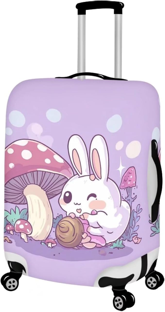Cute Bunny Rabbit Luggage Covers Fit 26-29 Inch Universal Thickness Suitcase Covers for Luggage Mushroom Suitcase Cover Scratch Resistan Zip Travel Luggage Cover Elastic Baggage Case