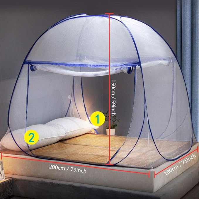 Pop-up Mosquito net Double Bed,L79 x W71 x H59 in Double Door Zip Portable Tent Travel Mosquito net Free-Standing use one Compartment to Install Suitable for Bedroom no Hooks.L200*W180*H150CM