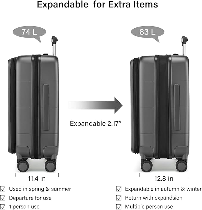 Hanke Hardside Expandable Checked Luggage, 24 Inch Top Opening Trunk Luggages with Spinner Wheels, All-PC Hard Shell Suitcase, Lightweight TSA Checked-Medium(Graphite Grey, 83L)
