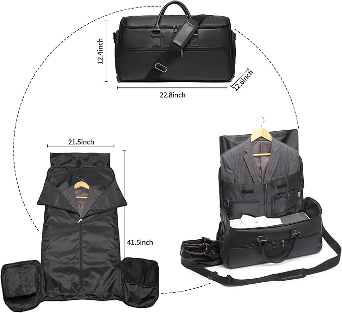 Carry On Garment Bag for Travel, Convertible Travel Garment Bag for Men Women, 2 in 1 Hanging Suitcase Suit Business Travel Bag