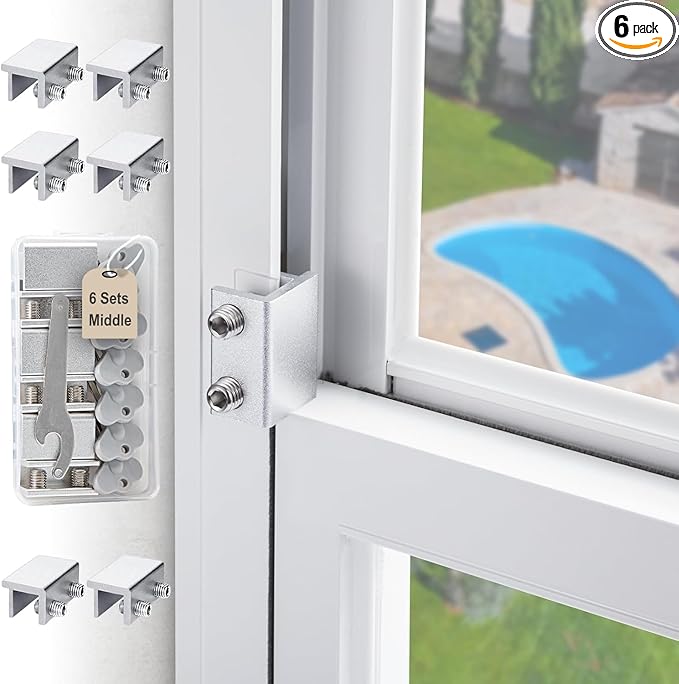 6 Sets Sliding Window Locks with Key, Window Locks for Up and Down Windows,Easy to Install Vertical & Horizontal Window Security Locks,Adjustable Aluminum Window Stopper Lock(Silver)