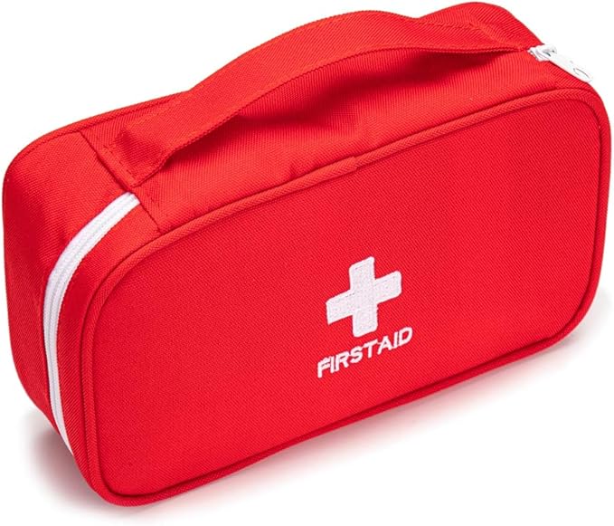 First Aid Bag Tote Empty Small First Aid Kit Bag Outdoor Travel Rescue Pouch First Responder Medicine Bag Pocket Container for Car Home Office Sport Outdoors (Red Handle)
