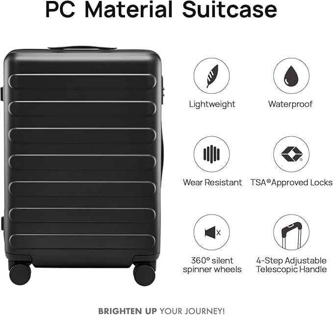 Carry on Luggage 22 X 14 X 9 Airline Approved, 20 Inch Luggage for 3-5 Days Travel, Double Spinner Wheels, 100% Hardshell PC, TSA Lock (01-Black (Basic), Checked 26-Inch)
