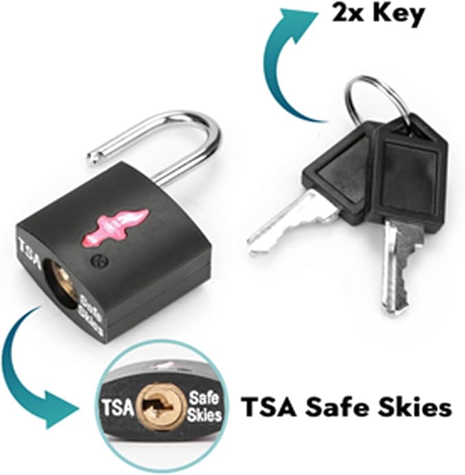 4 Pack Neon Square TSA Approved Luggage Locks with Key for Suitcase Carry On Backpack Laptop Bag Travel Accessories