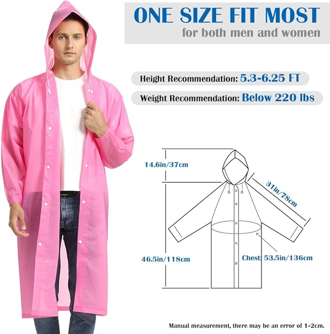 Opret 2 Pack Raincoats for Adults Reusable, EVA Rain Ponchos Lightweight Rain Coat Waterproof Rain Gear for Men and Women