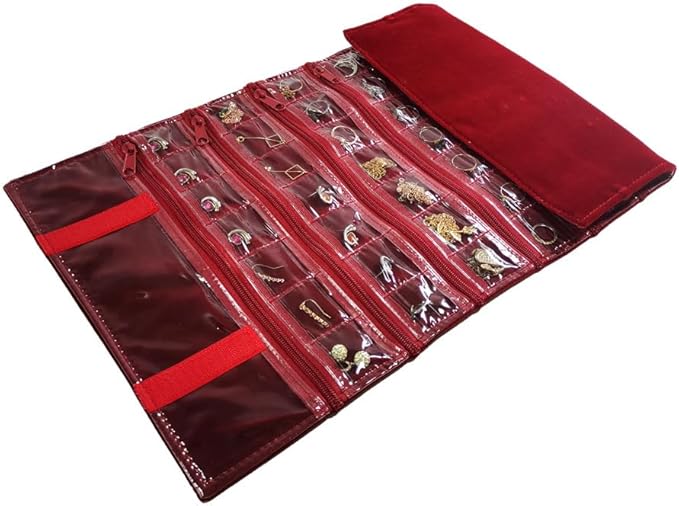 Travel Jewelry Roll Bag Portable Organizer Pouch With Grids&PVC Cover Storage Bags for Necklace, Bracelet, Bracelet,Ring, Badge, Pendant