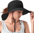 Rosoz Ponytail Sun Bucket Hats for Women UV Protection Foldable Mesh Wide Brim Hiking Beach Fishing Summer Safari
