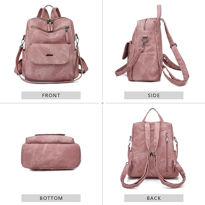 PU Leather Backpack Purse for Women Fashion Multipurpose Design Handbag Ladies Shoulder Bags Travel Backpack Pink
