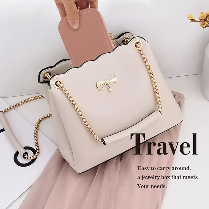 Travel Jewelry Case Bulk Of 2 For Women Weekend,Gold Zip, PU Leather Compact Jewelry Organizer For Earring Bracelets Pink Travel Jewelry Box Set Perfect For Small Bridesmaid Jewelry Box Gift