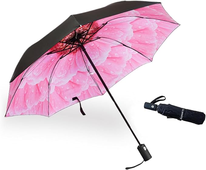 LLanxiry Compact Travel Umbrella, Mini Windproof Umbrellas for Rain & Sun, Small Lightweight Outdoor UV Umbrella, Portable Folding Umbrellas for Travel