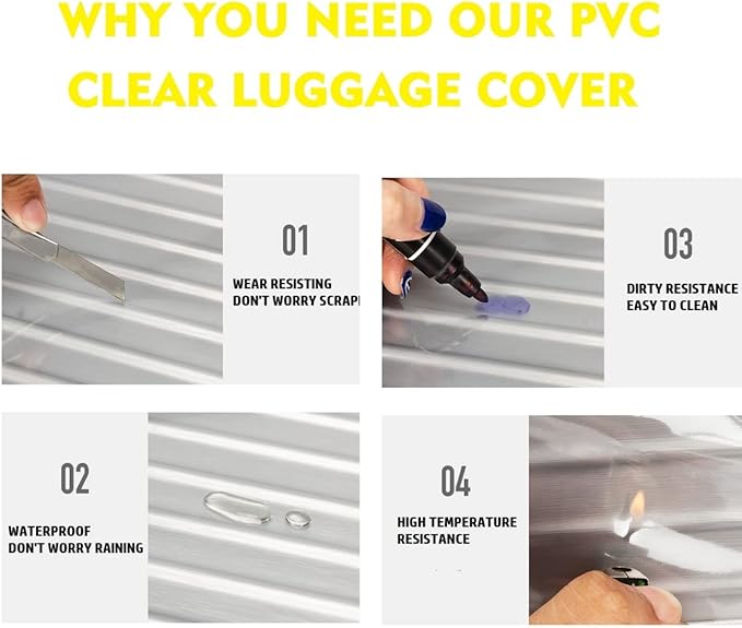 2pcs Clear PVC Suitcase Covers Protectors Transparent Luggage Cover Waterproof Wheeled Suitcase Dust Cover Dustproof Travel Luggage Sleeve Protector 20"+24"(2PCS)