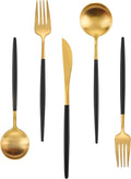 Matte Gold Silverware Set With Black Handle, IBIILII JEFF 20 Pieces Stainless Steel Flatware Set For 4，Kitchen Utensil Set, Tableware Cutlery Set, Knife Spoons And Forks Set, Dishwasher Safe