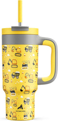 24 oz Stainless Steel Cup with Handle for Preschooler: BPA-Free, Lid with Straw, Easy to Clean, Car Cupholder Friendly, Insulated Tumbler for Playtime, Sports, Summer Camp, Vacation, Gift (Dig It Up)