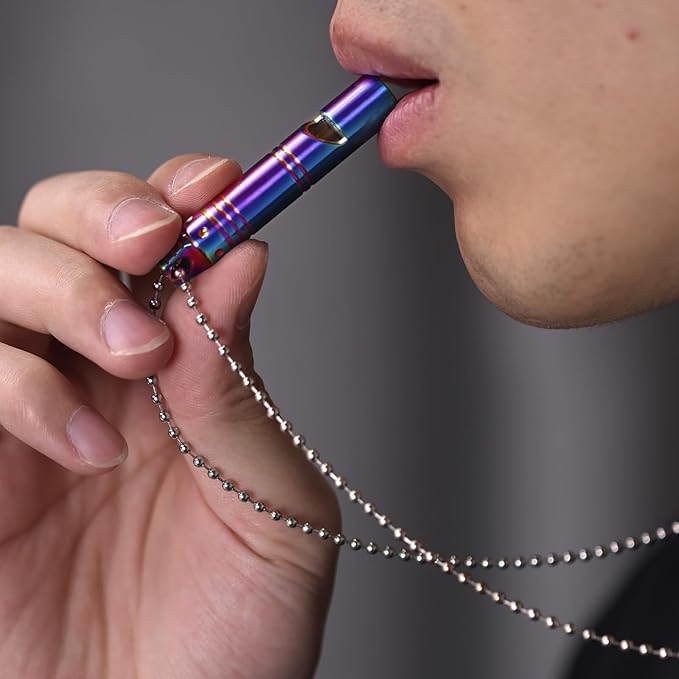 Whistle Emergency Titanium Whistle,Survival Loud Whistle Safety Whistle for Kids Women,EDC Signal Whistles Necklace