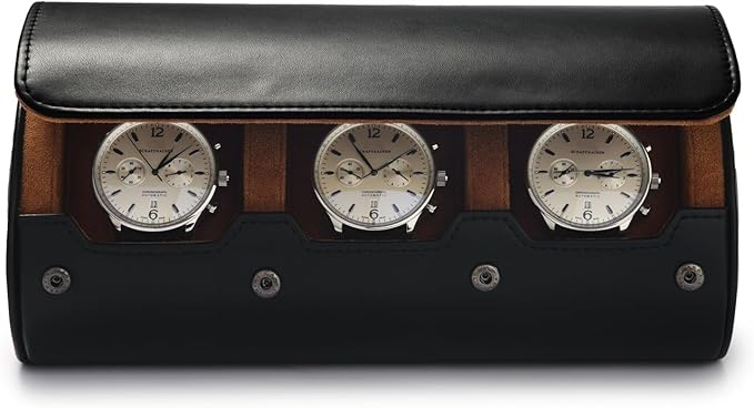 Oirlv Premium Leather Watch Roll Travel Case 3-Slot Watch Box for Men and Women Storage & Organizer Display, Anniversary Birthday（Black）