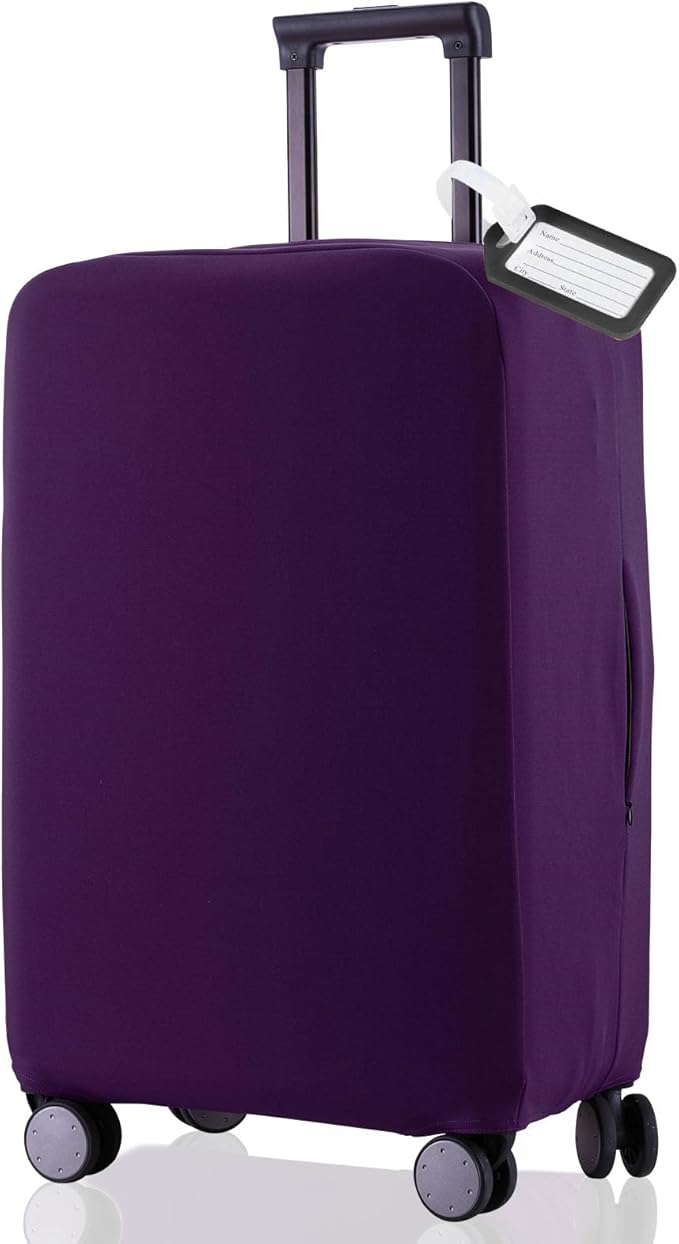 Travel Luggage Cover Protector Scratch-Resistant Fit 19-33 Inch Suitcase, Elastic Luggage Compartment Cover, Protective Cover, Dust CoveNot Included Suitcase (Purple, 3XL(32-33inch))
