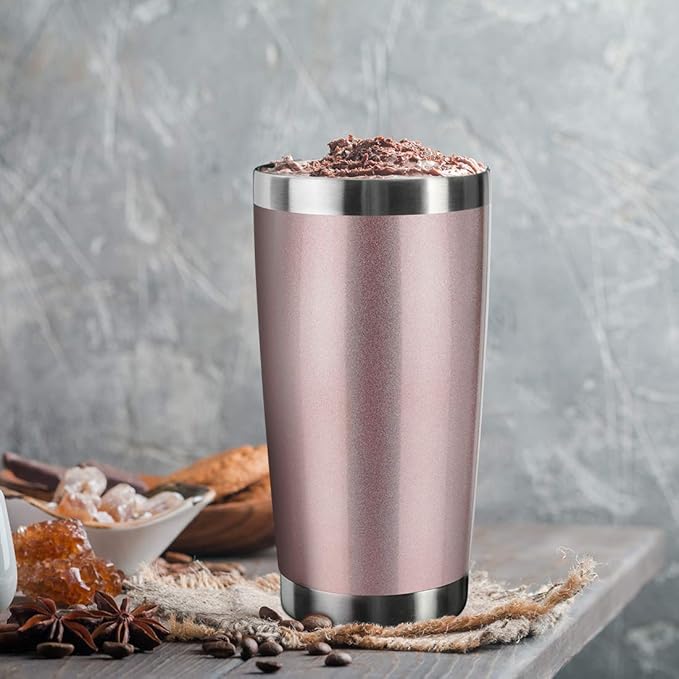 20oz Tumbler Bulk Stainless Steel Vacuum Insulated Tumblers with Lid Double Wall Travel Mug Durable Powder Coated Coffee Cup, Suitable for Ice Drinks and Hot Beverage (Rose gold 1pack)