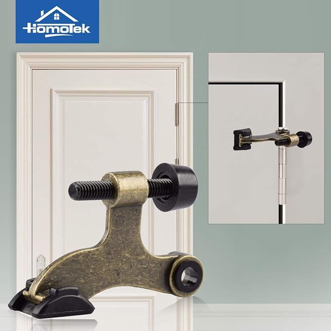 HOMOTEK 36 Pack Hinge Pin Antique Brass Door Stopper, Adjustable Deluxe Heavy Duty Door Stopper 2-1/2"x1-3/4”, with Black Rubber Bumper Tips