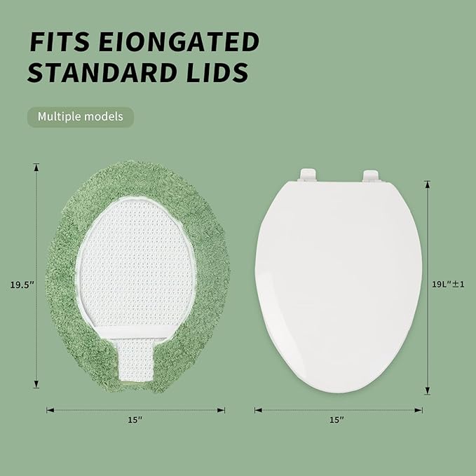 Microfiber Elongated Toilet Seat Cover 19.5"x 15" Machine Washable Solid Toilet Lid Cover Adjustable Rubber Backing Fits Most 18-19.5" L x 14-16" W Elongated Toilet Seat