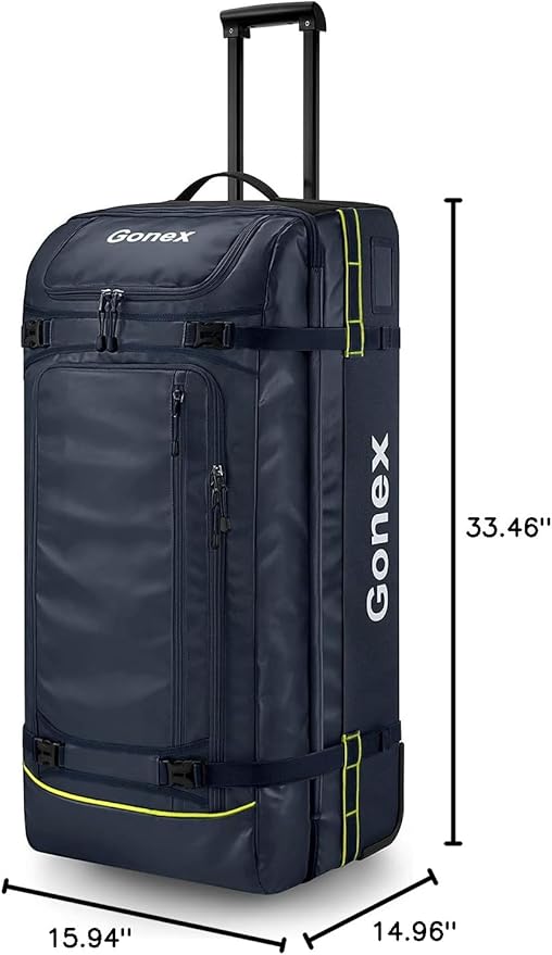 Gonex Rolling Duffle Bag with Wheels, 100L Water Repellent Large Wheeled Travel Duffel Luggage with Rollers 33 inch, Navy Blue