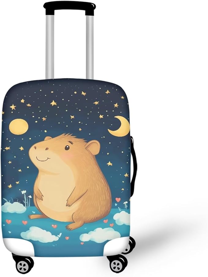 Capybara Suitcase Cover Cute Luggage Cover Protector Invisible Zipper Closure Travel Luggage Protector Fit 26-29 Inch Anti-Scratch Stretchable Suitcase Protector, Moon and Star