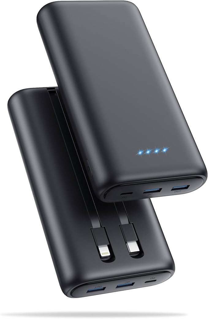 Portable Charger Power Bank 40,800mAh 25W Fast Charging USB C Portable Charger with 2 Built in Cables,5 Outputs & QC 4.0 Quick Phone Charging Battery Pack Compatible with iPhone 16/15/14,Android