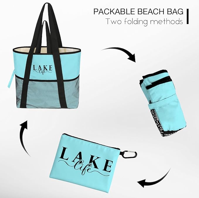 Sandproof Beach Bag with Zipper - 8-Pocket Waterproof Tote for Women & Family | Foldable Travel Swim Bag (Gift-Ready)