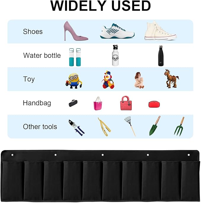 RV Shoe Pockets 10 Pockets Heavy Hanging Bedside Storage Organizer with Sturdy Hooks Storage Pockets Hangs on Bed for Shoes Toys and Tool Accessories