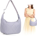Insulated Lunch Bag for Women, Quilted Reusable Lunch Box with Adjustable Strap, Waterproof Cute Puffy Bento Tote, Stylish Cooler Bag for Work, Picnic or Travel, Light Purple