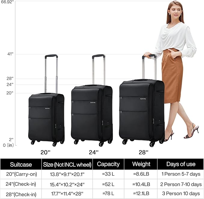 Hanke 20/28 Inch 2 Piece Luggage Sets with Spinner Wheels Expandable Luggage Large Suitcases with Wheels Lightweight Travel Luggage Rolling Suitcase with Lock Softside Checked Luggage.(Coffee)