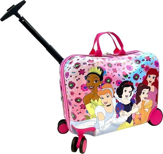 Fast Forward Ride-On 18"" Suitcase For Kids/Tow-Along Toddler Carry-On Luggage With Wheels (Princess), Large