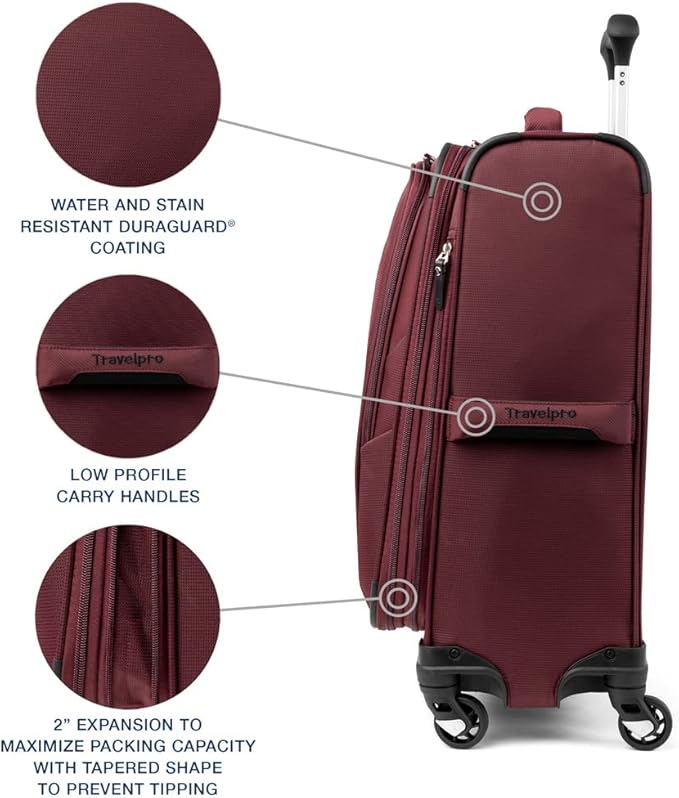 Travelpro Maxlite 5 Softside Expandable Carry-On Luggage with Spinner Wheels, Lightweight, 21-Inch —Burgundy