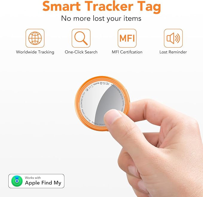 2025 New [Apple MFi Certified] (iOS Only) Air Tracker Tags-1 Pack, Bluetooth Tracker for Apple Find My, Replaceable Battery, Key Finder and Item Locator for Keys, Bags, Luggage, Wallet (Orange Pro)