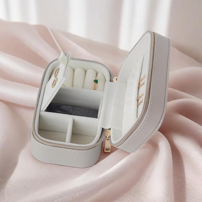 Travel Jewelry Case Bulk Of 4 For Women Weekend Trips, Gold Zip, PU Leather Compact Jewelry Organizer For Earring Bracelets Gray Travel Jewelry Box Set 4 Perfect For Small Bridesmaid Jewelry Box Gift