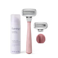 Flamingo Shaving Razor Set for Women - Razor Handle, 2 Razor Blade Refills, Foaming Shave Gel, and Shower Holder - Rose